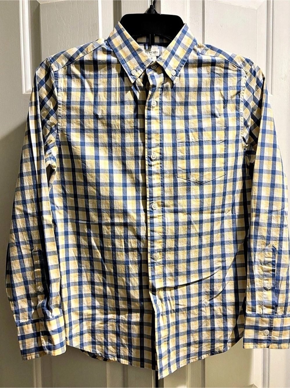 Crewcuts Boys Plaid Button Down Blue & Yellow Size 12